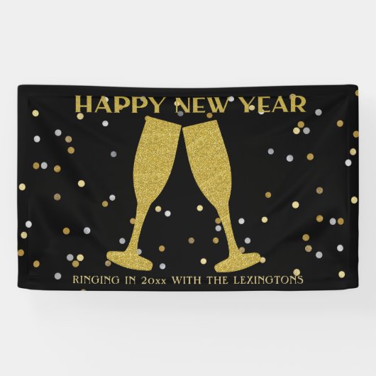 Elegante Gouden Glitter Sparkle New Years Eve Part Spandoek (Horizontaal)