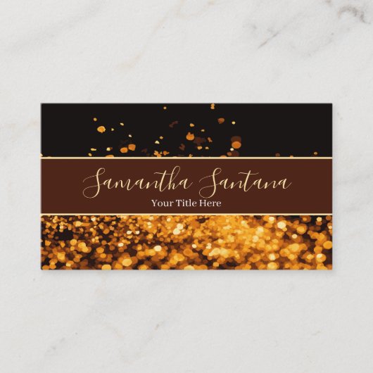 Elegante Gouden Glitter Splash Zwart & Bruin Visitekaartje (Voorkant)