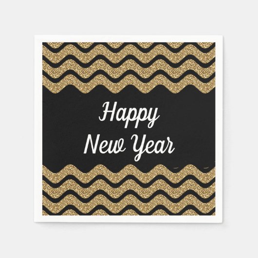 Elegante Gouden Glitter Stripes Nieuwjaar Servet (Voorkant)