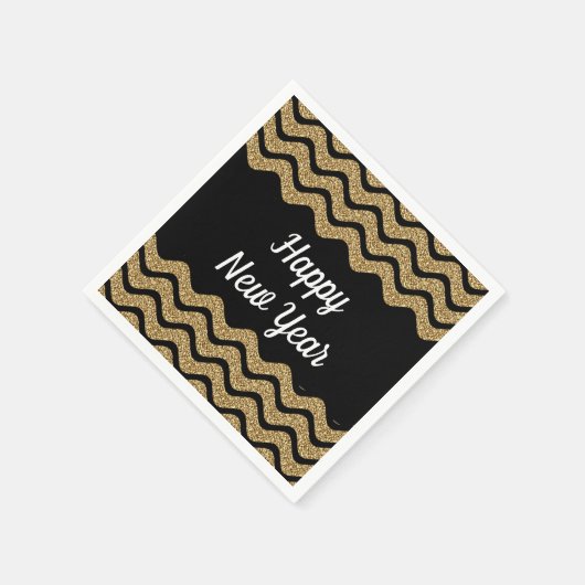 Elegante Gouden Glitter Stripes Nieuwjaar Servet (Hoek)