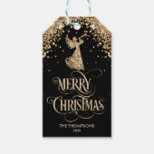 Elegante gouden glitter trompet engel Vrolijk Kers Cadeaulabel (Voorkant)