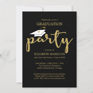 Elegante Gouden Glitter Uitnodiging Hoge School Af