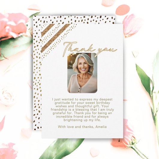 Elegante gouden glitter verjaardagsfoto bedankkaart