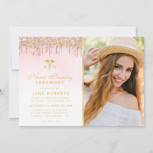 Elegante gouden glitter verpleegkundige pinning ce kaart (Voorkant)