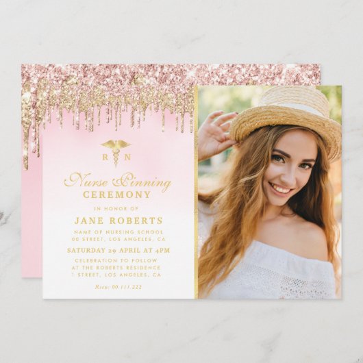 Elegante gouden glitter verpleegkundige pinning ce kaart (Voorkant / Achterkant)