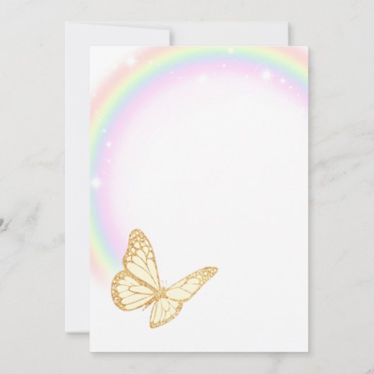 Elegante gouden glitter vlinder verjaardagsfeestje kaart (Achterkant)