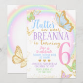 Elegante gouden glitter vlinder verjaardagsfeestje kaart (Voorkant / Achterkant)