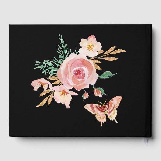 Elegante Gouden Glitter Waterverf Floral n Butterf Gastenboek (Achterkant)
