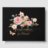 Elegante Gouden Glitter Waterverf Floral n Butterf Gastenboek (Voorkant)