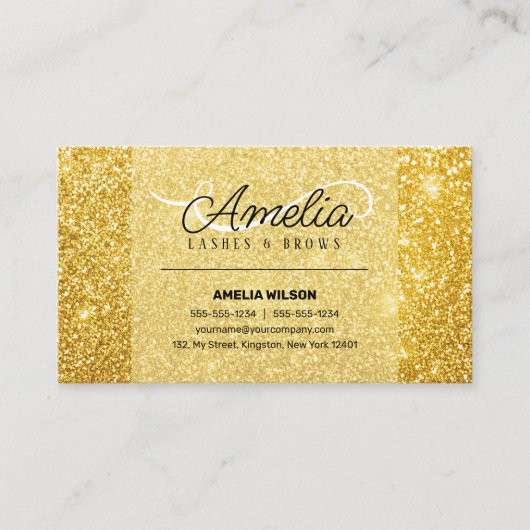 Elegante gouden glitter wenkbrauwen make-up arties visitekaartje (Voorkant)