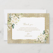 Elegante gouden glitter witte bloemen vrouw verjaa bedankkaart (Achterkant)