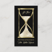 Elegante gouden glitter zandloper haar en make-up afsprakenkaartje (Voorkant)