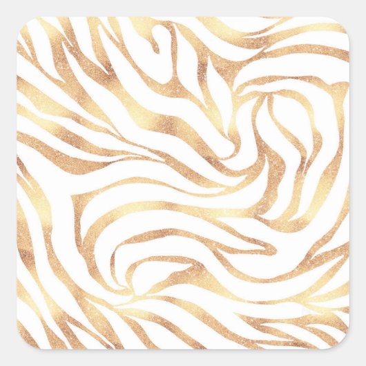 Elegante Gouden Glitter Zebra Witte Dierprint Vierkante Sticker (Voorkant)