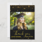 Elegante gouden glitter zwart Afstuderen foto Bedankkaart (Voorkant)