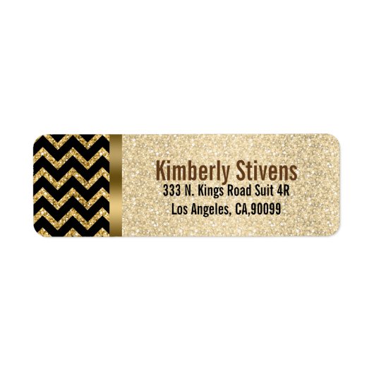 Elegante gouden glitter zwart chevron gouden accen etiket (Voorkant)