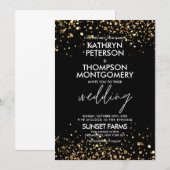 Elegante gouden glitter zwarte bruiloft uitnodigin kaart (Voorkant / Achterkant)