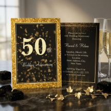 Elegante Gouden Glitter Zwarte Huwelijksverjaardag
