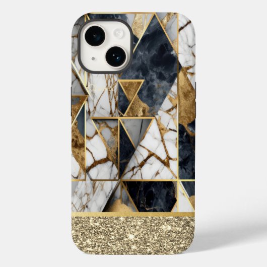 Elegante Gouden Glitter Zwarte Marmer Geometrisch Case-Mate iPhone Case (Achterkant)