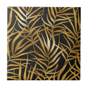 Elegante Gouden Glitterbladeren Natuurpatroon Tegeltje