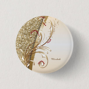 Elegante Gouden Glitterende Krullen Ronde Button 3,2 Cm