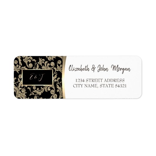 Elegante Gouden Glitterkrullen Adreslabel Etiket (Voorkant)