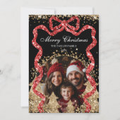 Elegante Gouden GlitterRibbon Kerstboom Foto Kaart (Voorkant)