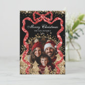 Elegante Gouden GlitterRibbon Kerstboom Foto Kaart (Staand voorkant)