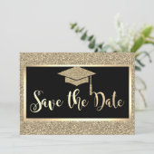 Elegante gouden glitters afstudeerdata save the date (Staand voorkant)
