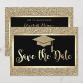 Elegante gouden glitters afstudeerdata save the date (Voorkant / Achterkant)