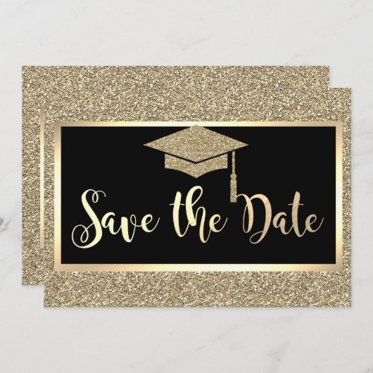 Elegante gouden glitters afstudeerdatum save the d save the date (Voorkant / Achterkant)