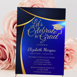 Elegante gouden glitters afstudeerhoed, Blauwe afs Kaart