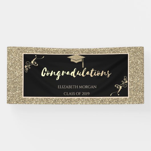 Elegante gouden glitters afstudeerhoed spandoek (Horizontaal)