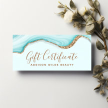Elegante gouden glitters blauwe marmer cadeaubon