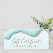 Elegante gouden glitters blauwe marmer cadeaubon (Staand voorkant)