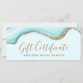 Elegante gouden glitters blauwe marmer cadeaubon (Voorkant)