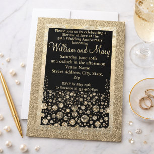 Elegante gouden glitters diamant 50ste verjaardag  kaart