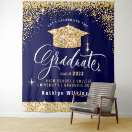 Elegante gouden glitters glanzende afstudeerfoto wandkleed