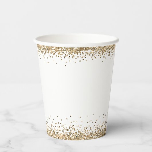 Elegante gouden glitters namen datum verlovingsfee papieren bekers (Achterkant)