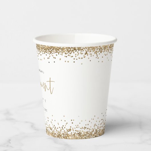 Elegante gouden glitters namen datum verlovingsfee papieren bekers (Links)