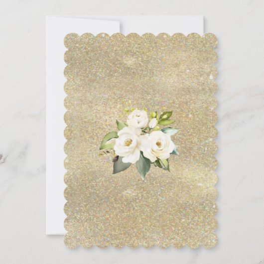Elegante gouden glitters witte bloemen Eerste Heil Kaart (Achterkant)