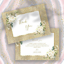 Elegante gouden glitters witte bloemen vrouw verja bedankkaart
