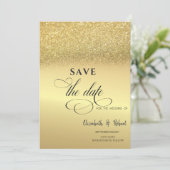 Elegante gouden glittersaai Huwelijksaankondiging  Save The Date (Staand voorkant)