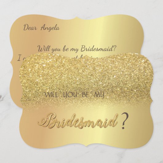 Elegante gouden glitterscheren bruidsmeisjeskaart kaart (Voorkant / Achterkant)
