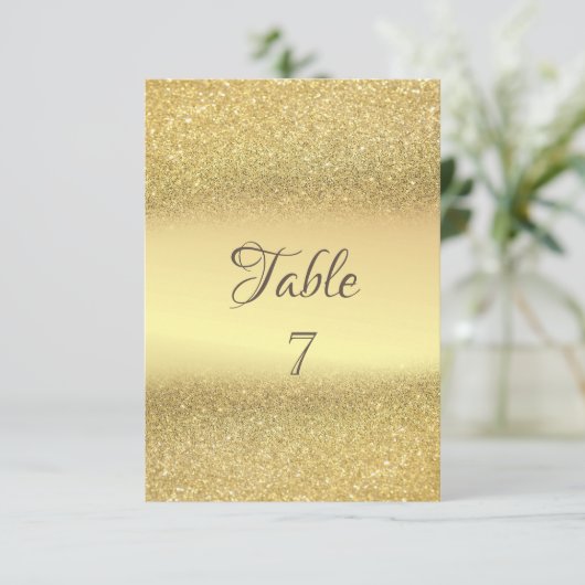 Elegante gouden glitterscherf tafelkaart kaart (Staand voorkant)