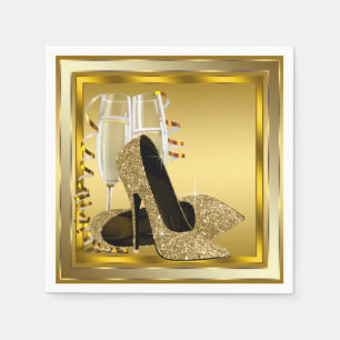 Elegante gouden glitterschoen met hoge hak servetten