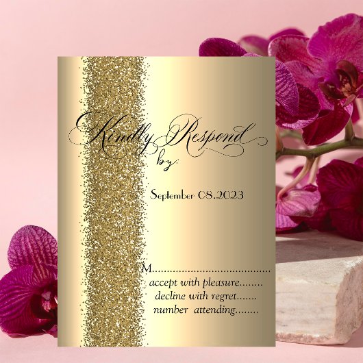 Elegante gouden glitterscript RSVP Kaart