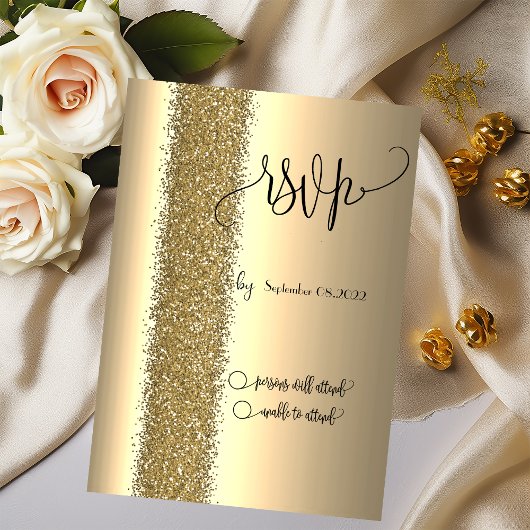 Elegante gouden glitterscript RSVP Kaart