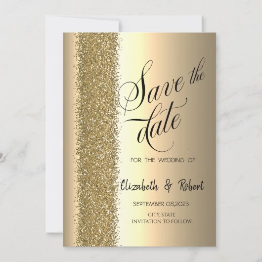 Elegante gouden glitterscript Save The Date (Voorkant)