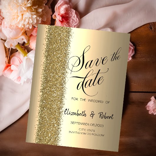Elegante gouden glitterscript Save The Date