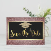 Elegante gouden glitterscriptie bruin save the date (Staand voorkant)